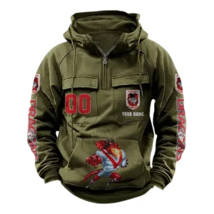 St George Illawarra Dragons NRL Tactical Quarter Zip Hoodie NRL43012125604, Gift For Fan St George Illawarra Dragons - Army Green