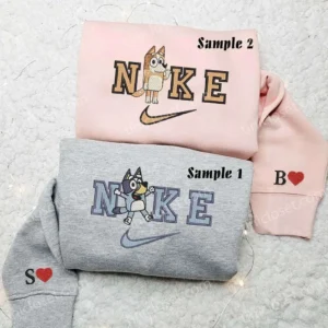 Bandit And Chili Heeler Bluey Cartoon x Nike Embroidered Shirt, Embroidered Sweatshirt Fashion Style For Couples