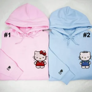 Custom Embroidered Hoodies For Couples, Cute Kitten Couples Embroidered Hoodie, Gift For Her/Him, Boyfriend, Girlfriend