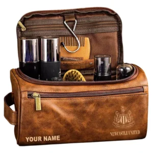 Newcastle United Leather Toiletry Bag, All Over Print Leather Toiletry Bag Newcastle United - Yellow Brown  DEPL5405092030