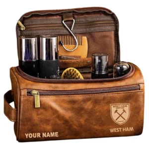 West Ham United Leather Toiletry Bag, All Over Print Leather Toiletry Bag West Ham United - Yellow Brown  DEPL5405092045