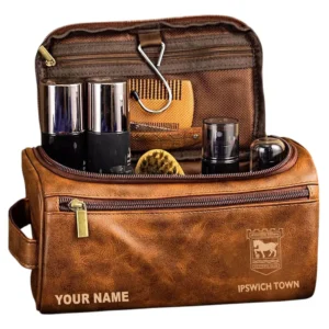Ipswich Town Leather Toiletry Bag, All Over Print Leather Toiletry Bag Ipswich Town - Yellow Brown  DEPL5405092060