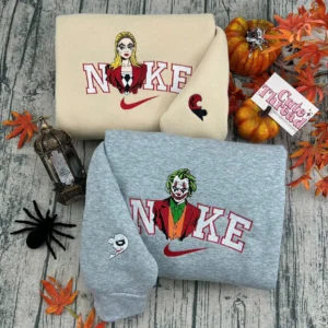 Joker And Harley Quinn x Nike Embroidered Shirt, Embroidered Sweatshirt Fashion Style For Couples