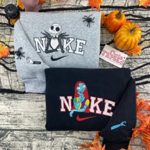 Sally And Jack Skellington x Nike Embroidered Shirt, Embroidered Sweatshirt Fashion Style For Couples