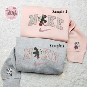 Baby Mickey And Minnie Kiss x Nike Embroidered Shirt, Embroidered Sweatshirt Fashion Style For Couples