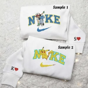 Ash and Pikachu Pokemon x Nike Embroidered Shirt, Embroidered Sweatshirt Fashion Style For Couples