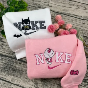 Batman And Hello Kitty x Nike Embroidered Shirt, Embroidered Sweatshirt Fashion Style For Couples
