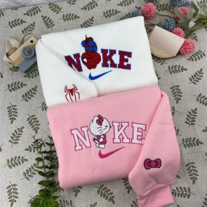 Spider-Man And Hello Kitty Nike Embroidered Sweatshirt Fashion Style For Couples, Valentine Day