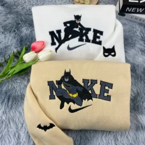 Batman And Cat Woman x Nike Embroidered Shirt, Embroidered Sweatshirt Fashion Style For Couples, Valentine Day