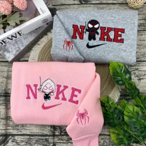Chibi Spider-Man And Spider-Woman Nike Embroidered Sweatshirt Fashion Style For Couples, Valentine Day