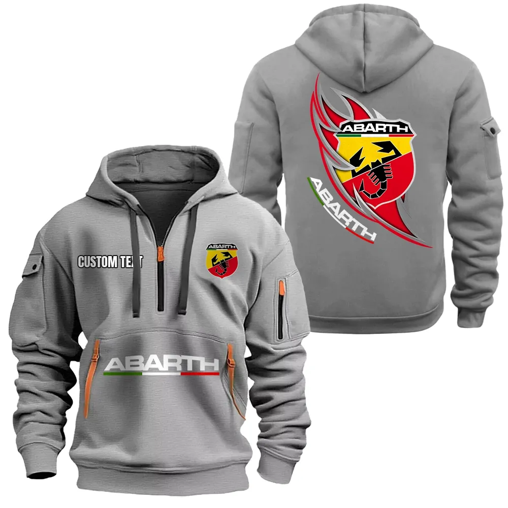 Abarth Hoodie Half Zipper CAR1701112025, CAR All Over Print Hoodie Half Zipper - Gray
