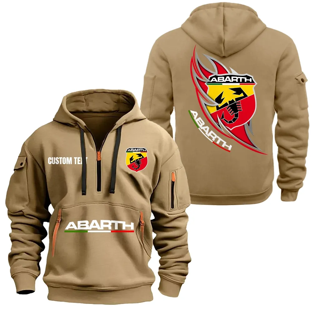 Abarth Hoodie Half Zipper CAR1701112025, CAR All Over Print Hoodie Half Zipper - Khaki