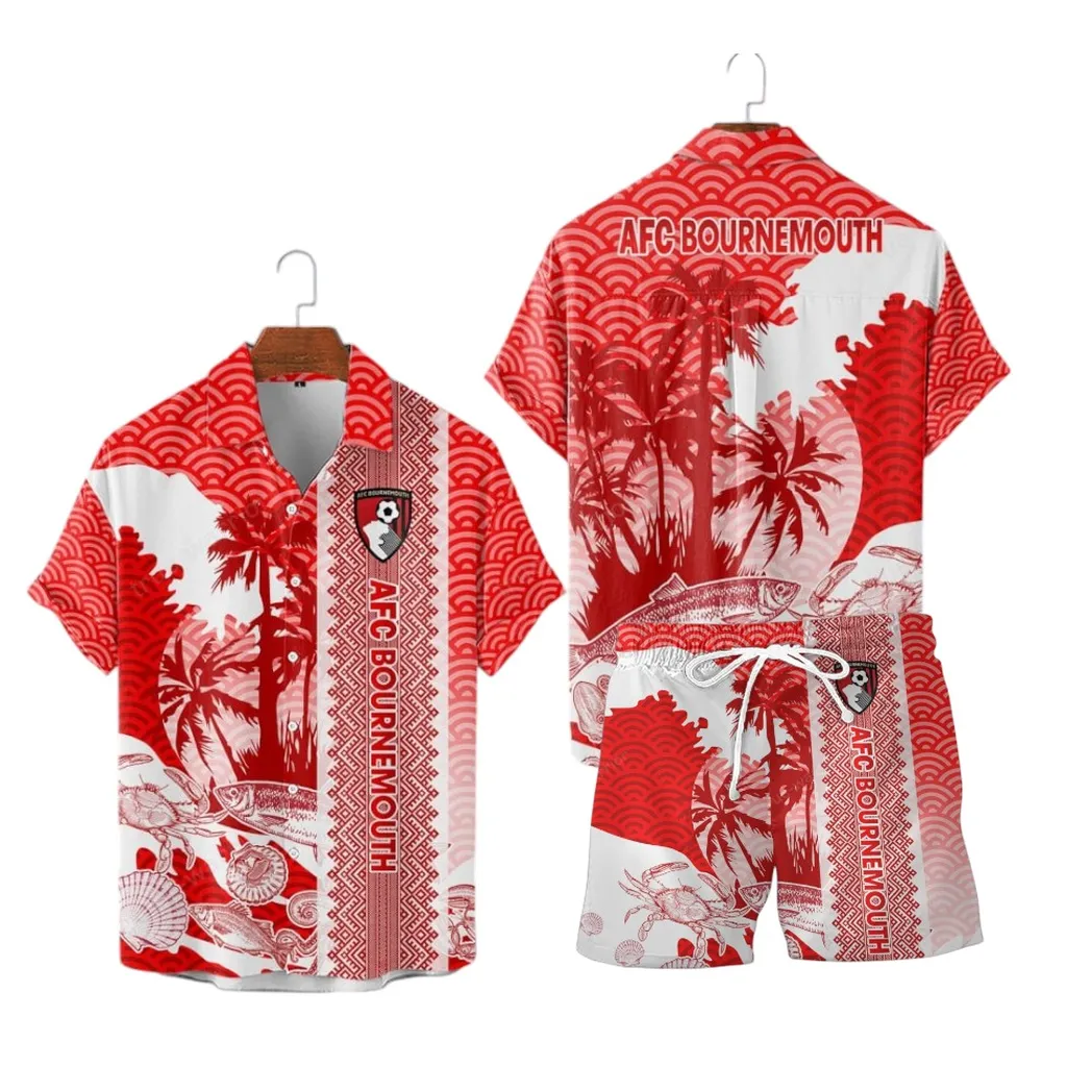 A.F.C. Bournemouth Hawaiian Shirt Set For Men, All Over Print Hawaiian Shirt Set A.F.C. Bournemouth EPL0104212501