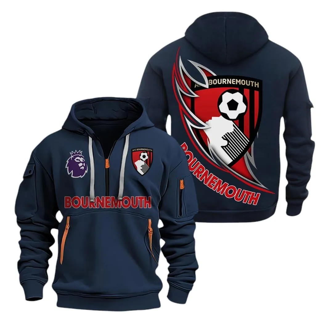 AFC Bournemouth Hoodie Half Zip, All Over Print Hoodie For AFC Bournemouth Fans EPL27042525121 - Navy