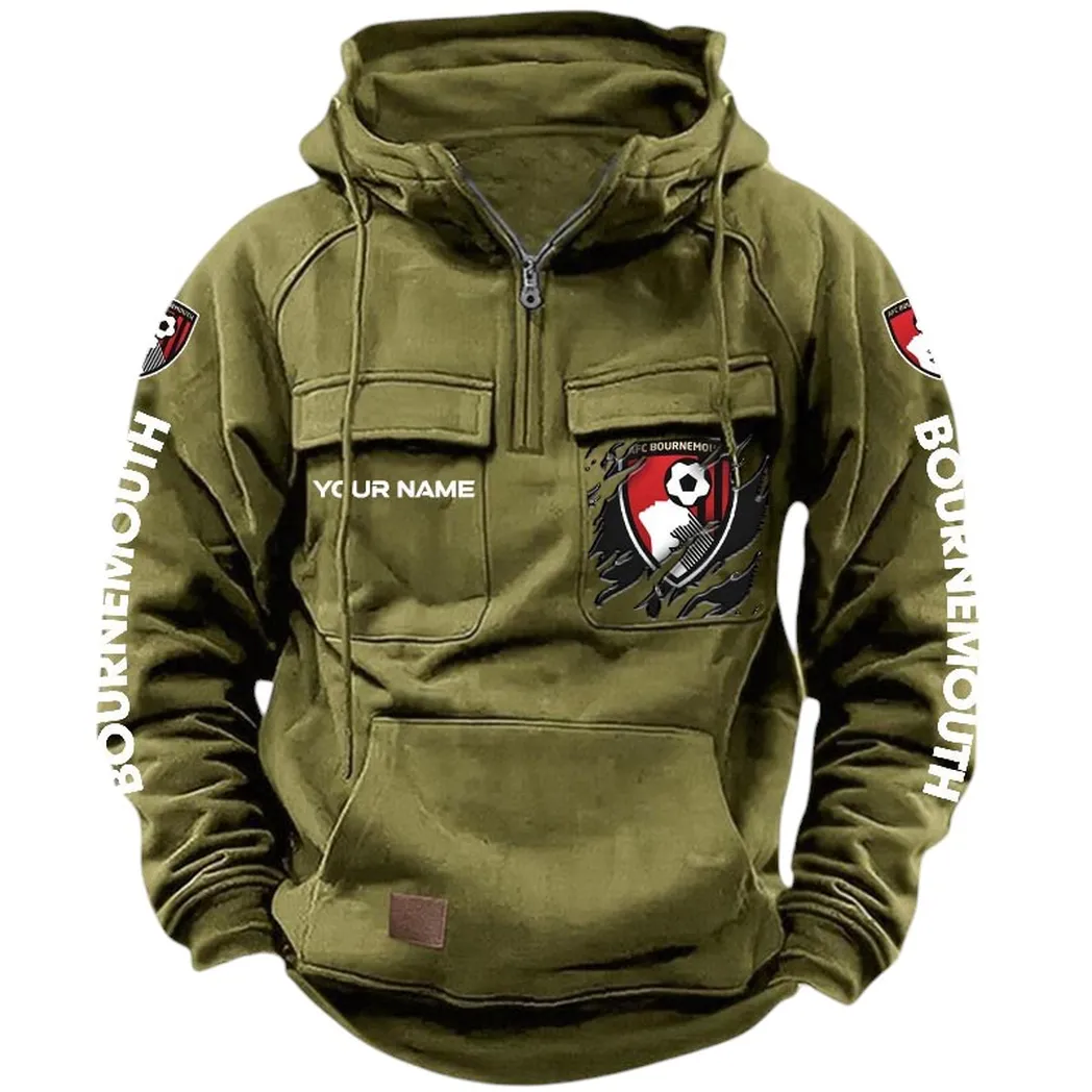 AFC Bournemouth Hoodie  Tactical Quarter Zip, All Over Print Hoodie AFC Bournemouth EPL17042625348 - Army Green