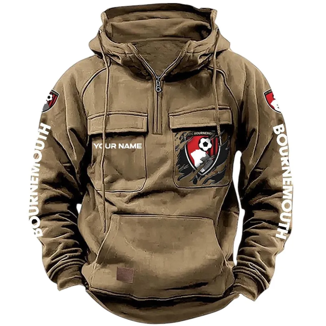 AFC Bournemouth Hoodie  Tactical Quarter Zip, All Over Print Hoodie AFC Bournemouth EPL17042625348 - Khaki