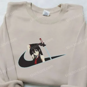 Akame x Nike Swoosh Anime Embroidered Hoodie, Akame ga Kill! Embroidered Shirt, Nike Inspired Embroidered Shirt