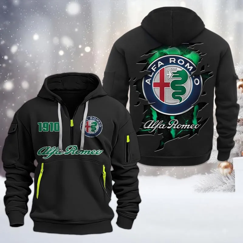 Alfa Romeo Half Zip Hoodie, All Over Print Half Zip Hoodies For Men CAR198032759 - Black