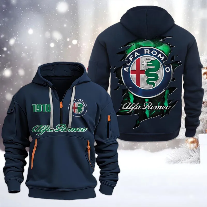 Alfa Romeo Half Zip Hoodie, All Over Print Half Zip Hoodies For Men CAR198032759 - Navy