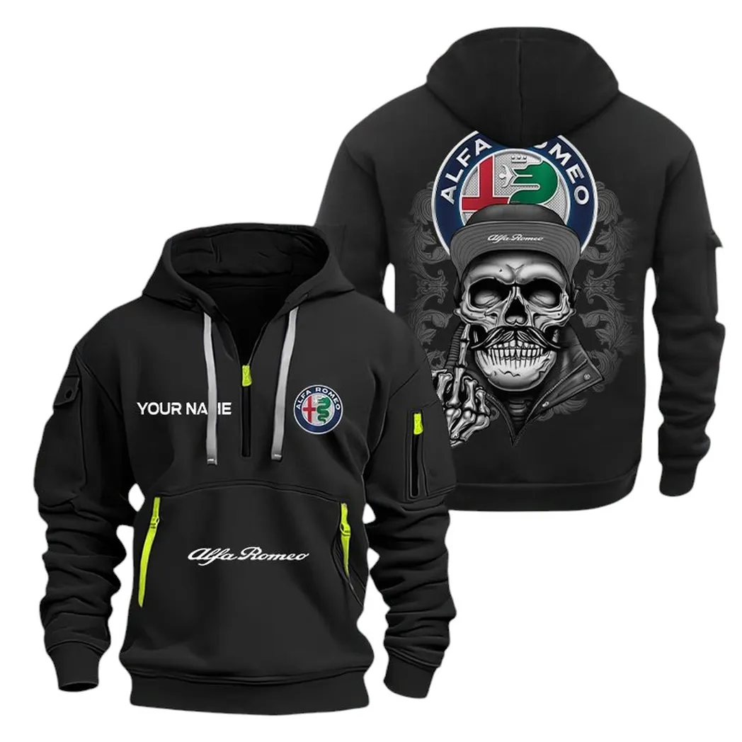 Alfa Romeo Half Zip Hoodie For Men, Gift For Alfa Romeo Fan CAR166022625144 - Black