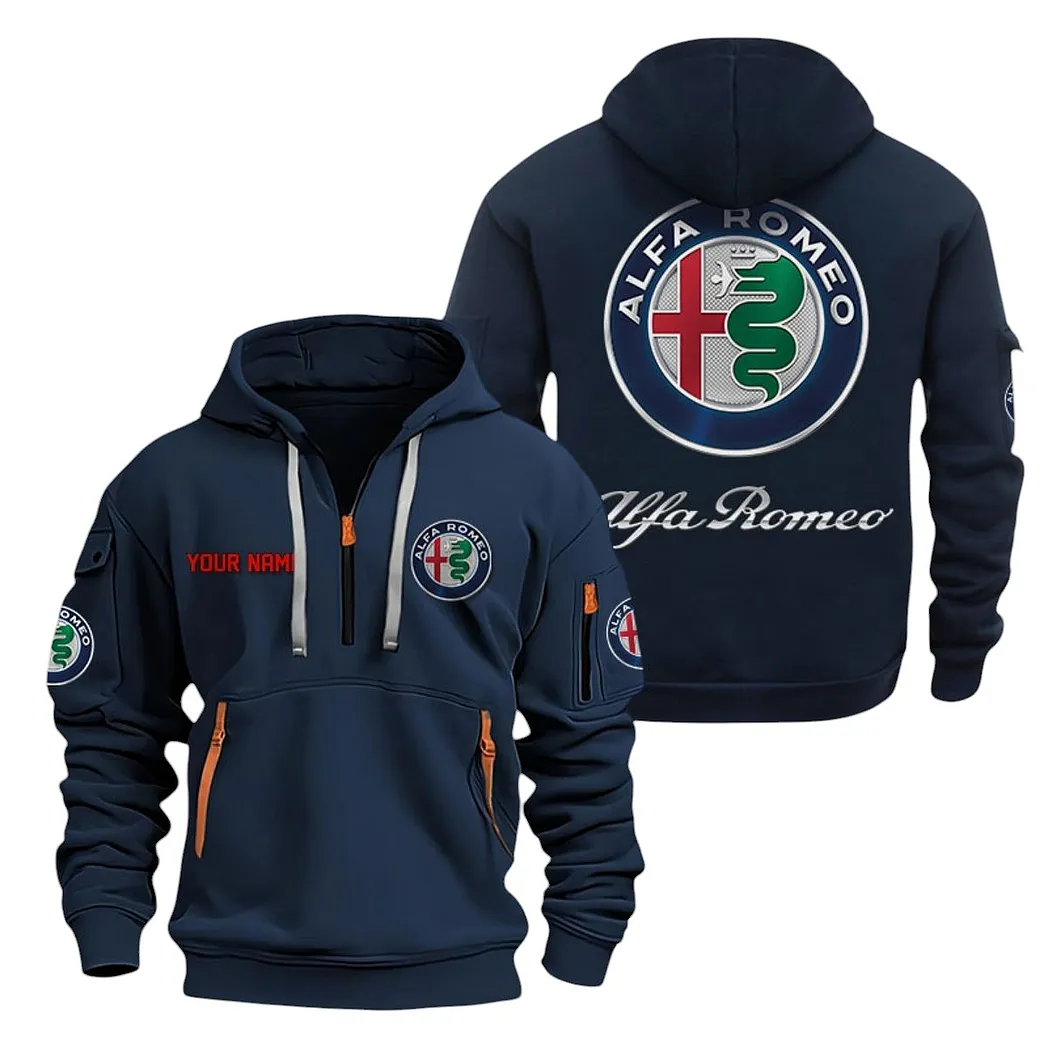 Alfa Romeo Half Zip Hoodie For Men, Gift For Alfa Romeo Lovers CAR20022125669 - Navy