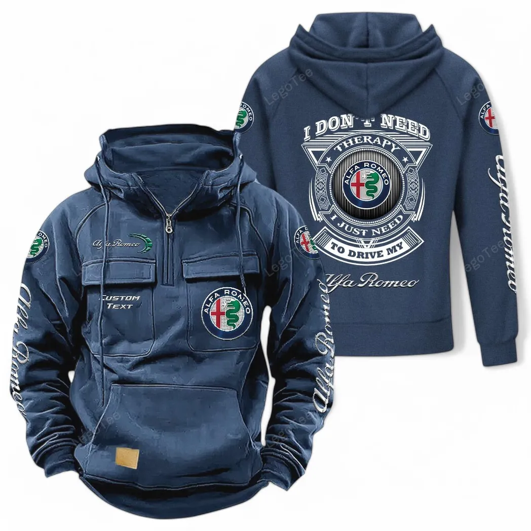 Alfa Romeo Tactical Quarter Zip Hoodie CAR106021525035, Gifts For Men, Him, Husband, Boyfriend - Dark Blue