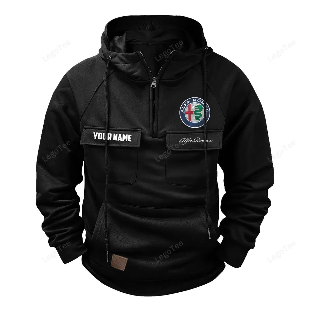 Alfa Romeo Tactical Quarter Zip Hoodie, Gift For Alfa Romeo Lovers, Gift For Him, Husband, Boyfriend - Black CAR109021425374-2