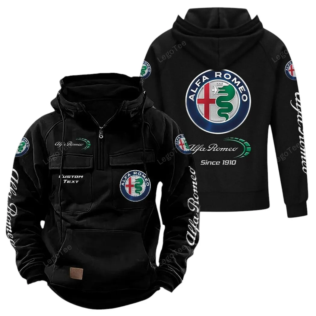 Alfa Romeo Tactical Quarter Zip Hoodie, Gift For Alfa Romeo Lovers, Gift For Him, Husband, Boyfriend - Black CAR96021425719-2