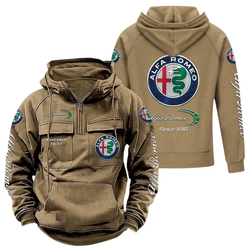 Alfa Romeo Tactical Quarter Zip Hoodie, Gift For Alfa Romeo Lovers, Gift For Him, Husband, Boyfriend - Khaki CAR96021425719-4