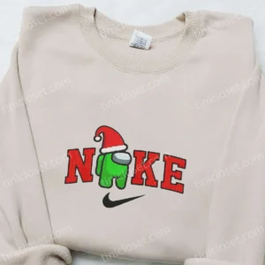 Among Us Christmas Hat x Nike Embroidered Sweatshirt, Game Christmas Embroidered Shirt, Best Christmas Gift Ideas