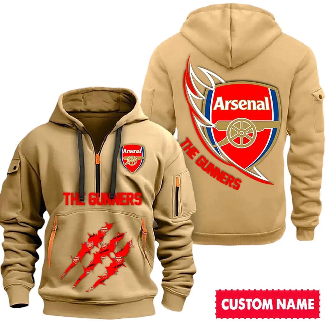 Arsenal EPL Hoodie Half Zipp SPO0120001, Gift For Fan Arsenal - Khaki