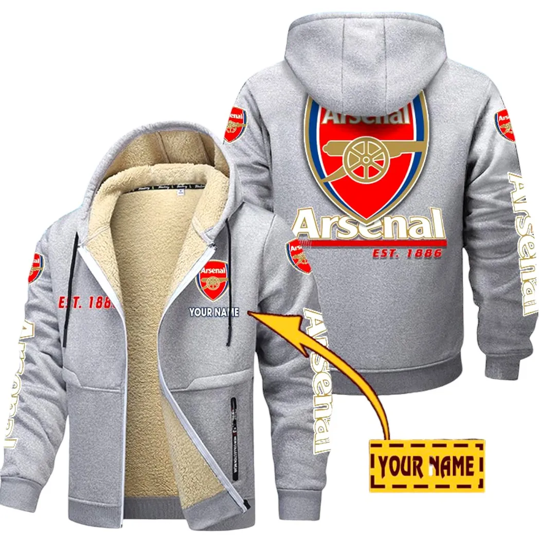 Arsenal EPL Lamb Fleece Thick Coat SPO0520006, Gift For Fan Arsenal - Light Gray