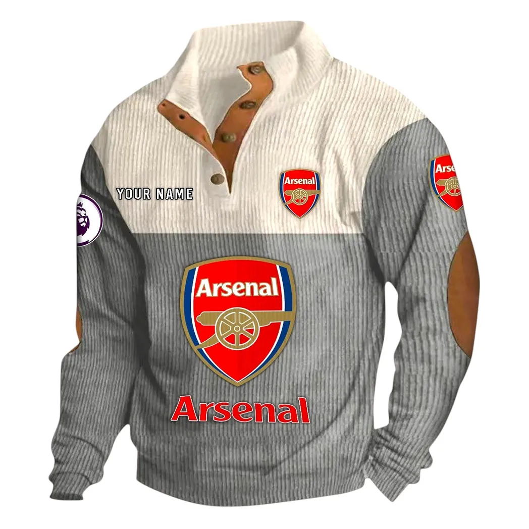 Arsenal EPL Stand Up Collar Base Shirt SPO0820001, Gift For Fan Arsenal - Gray