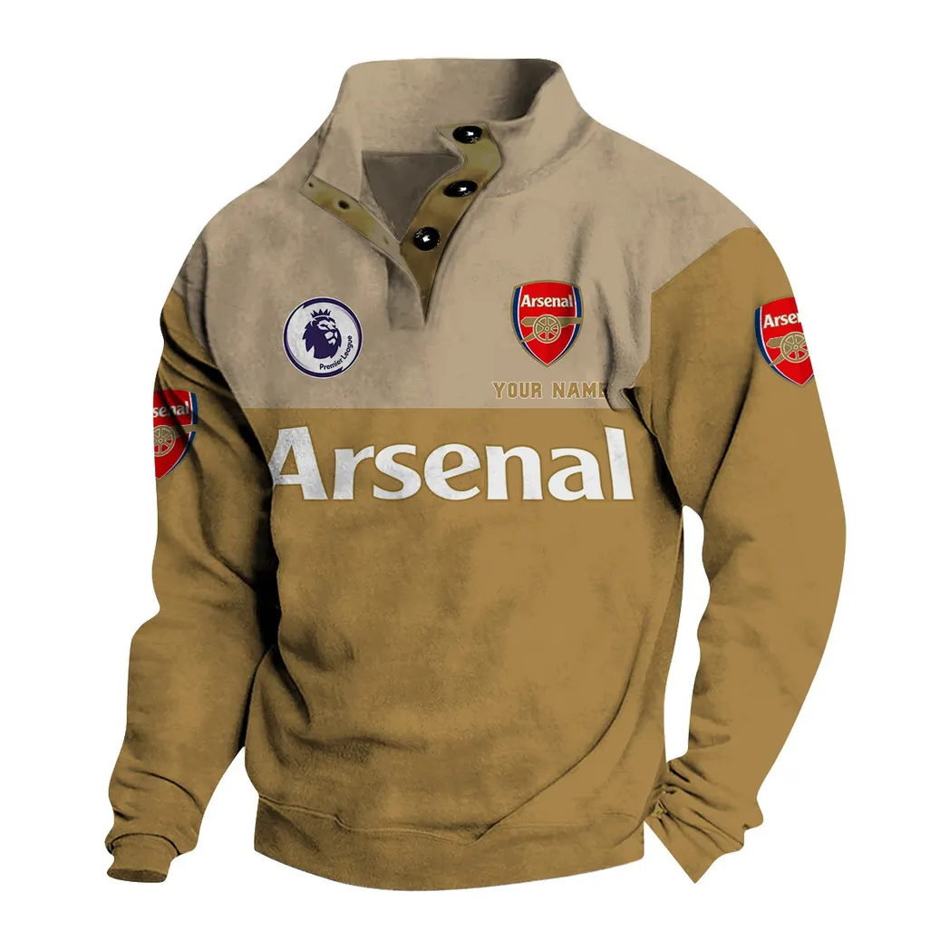 Arsenal EPL Stand Up Collar Base Shirt SPO0920002, Gift For Fan Arsenal - Khaki