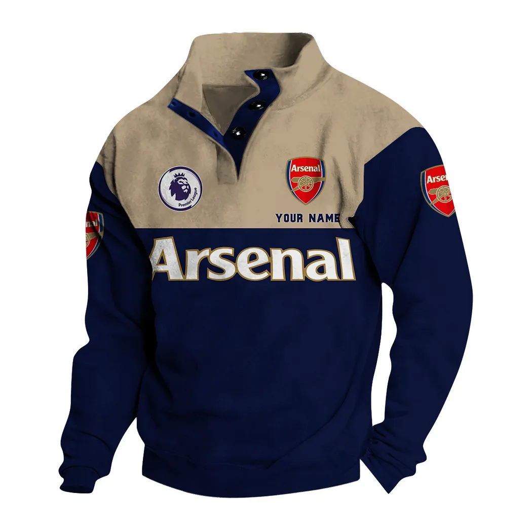 Arsenal EPL Stand Up Collar Base Shirt SPO0920002, Gift For Fan Arsenal - Navy