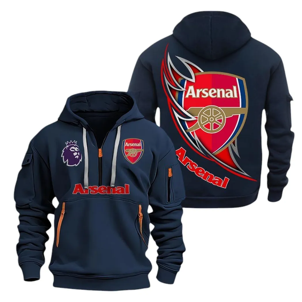 Arsenal Hoodie Half Zip, All Over Print Hoodie For Arsenal Fans EPL27042525116 - Navy