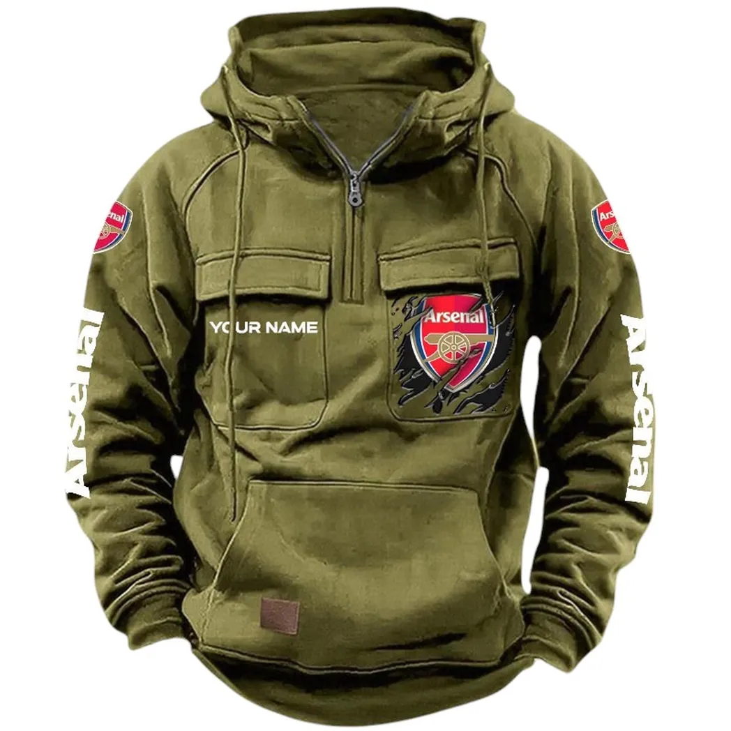 Arsenal Hoodie  Tactical Quarter Zip, All Over Print Hoodie Arsenal EPL17042625334 - Army Green