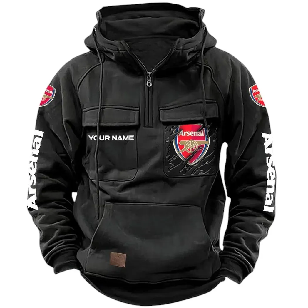 Arsenal Hoodie  Tactical Quarter Zip, All Over Print Hoodie Arsenal EPL17042625334 - Black