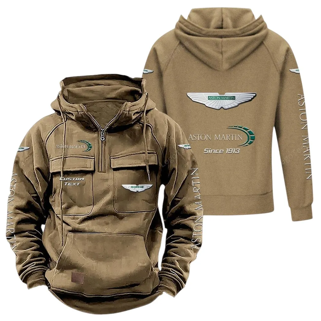 Aston Martin Tactical Quarter Zip Hoodie, Gift For Aston Martin Lovers, Gift For Him, Husband, Boyfriend - Khaki CAR96021425740-4