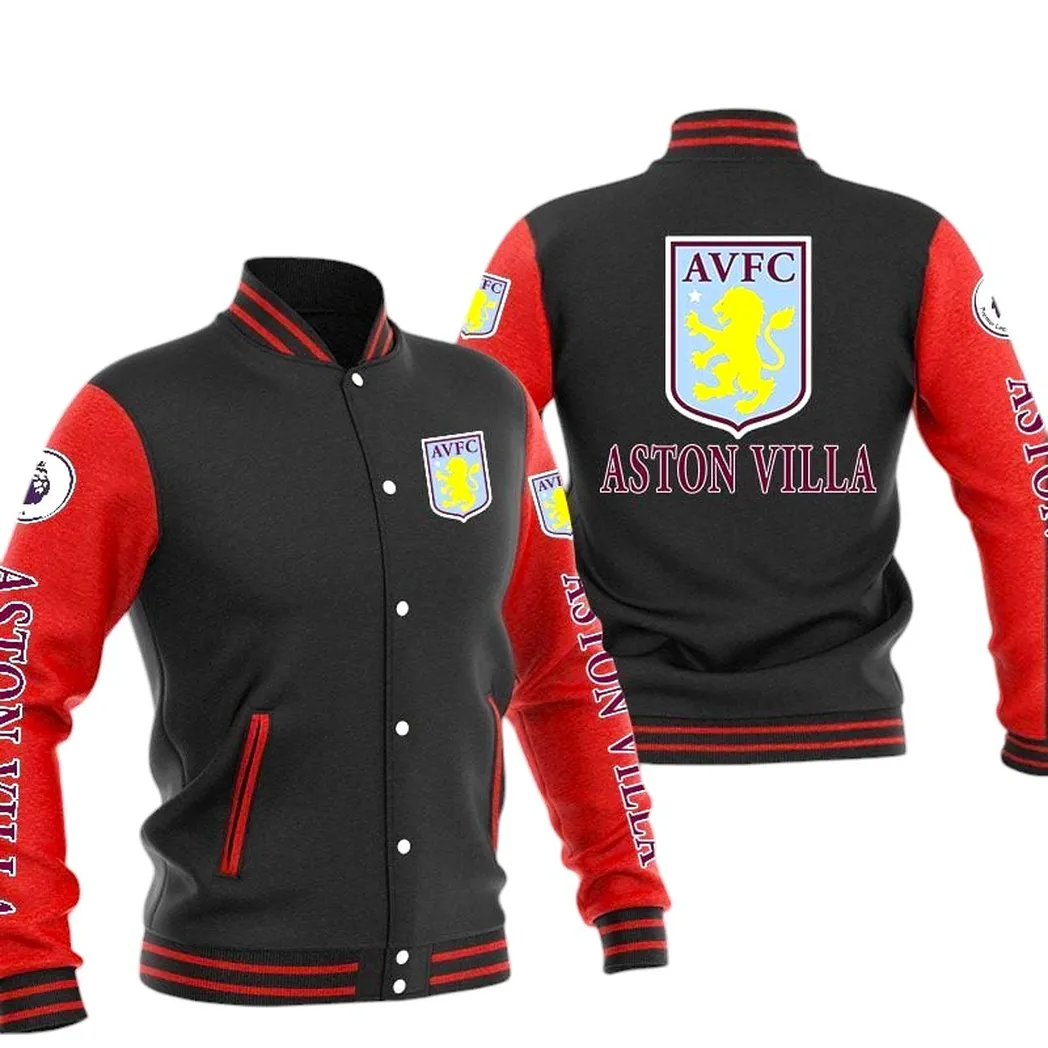 Aston Villa EPL Baseball Jacket SPO1320001, Gift For Fan Aston Villa - Red Black