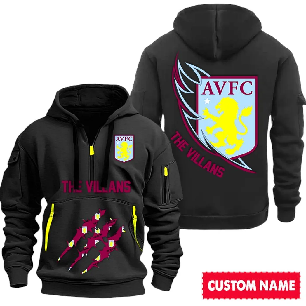 Aston Villa EPL Hoodie Half Zipp SPO0120002, Gift For Fan Aston Villa - Black