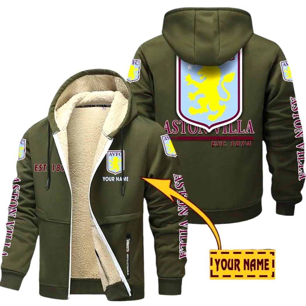 Aston Villa EPL Lamb Fleece Thick Coat SPO0520004, Gift For Fan Aston Villa - Army Green