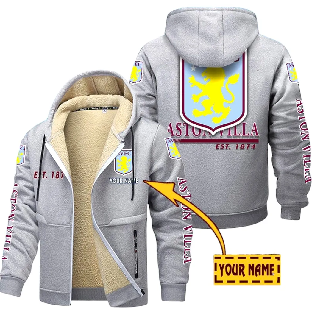 Aston Villa EPL Lamb Fleece Thick Coat SPO0520004, Gift For Fan Aston Villa - Light Gray