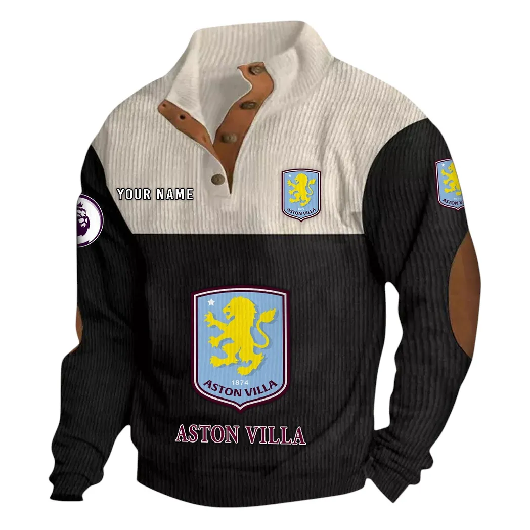 Aston Villa EPL Stand Up Collar Base Shirt SPO0820004, Gift For Fan Aston Villa - Black