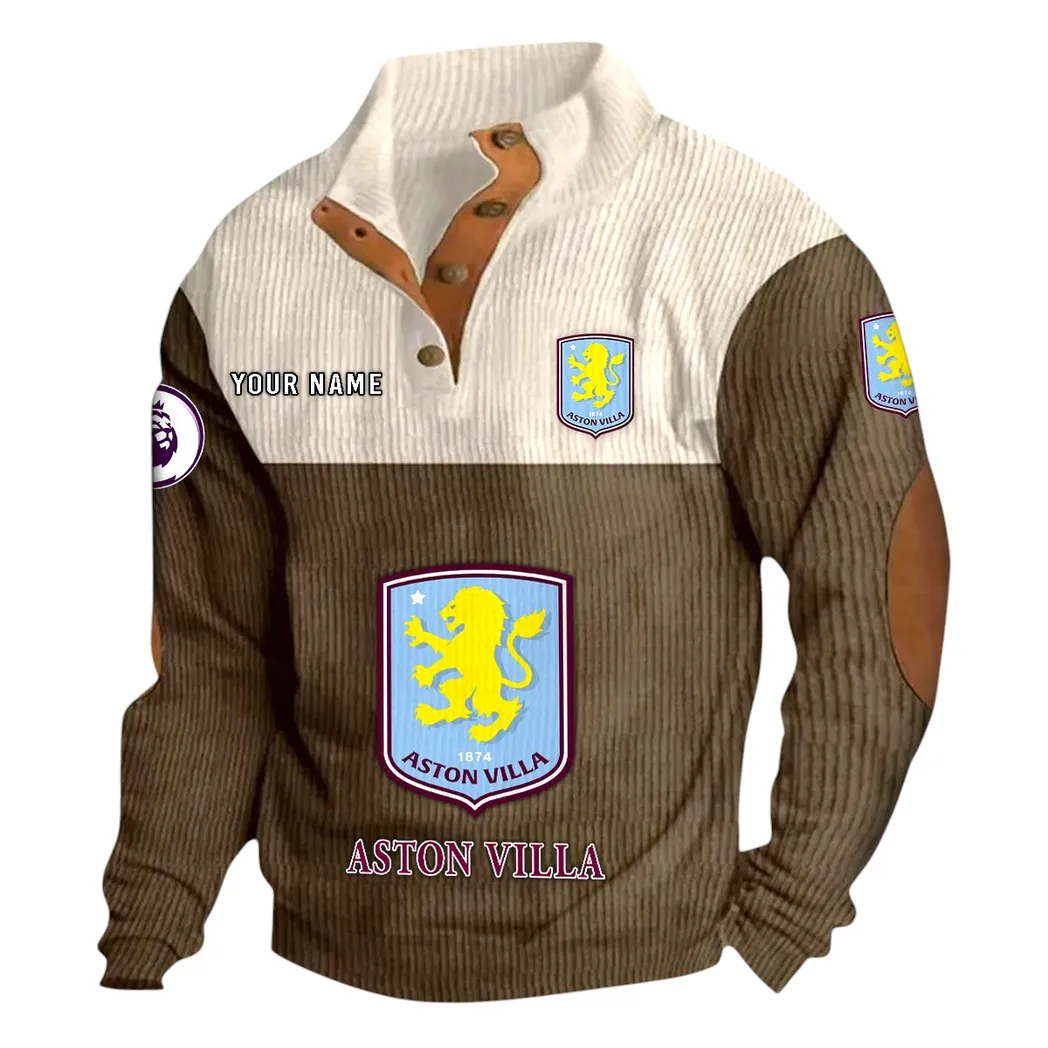 Aston Villa EPL Stand Up Collar Base Shirt SPO0820004, Gift For Fan Aston Villa - Brown