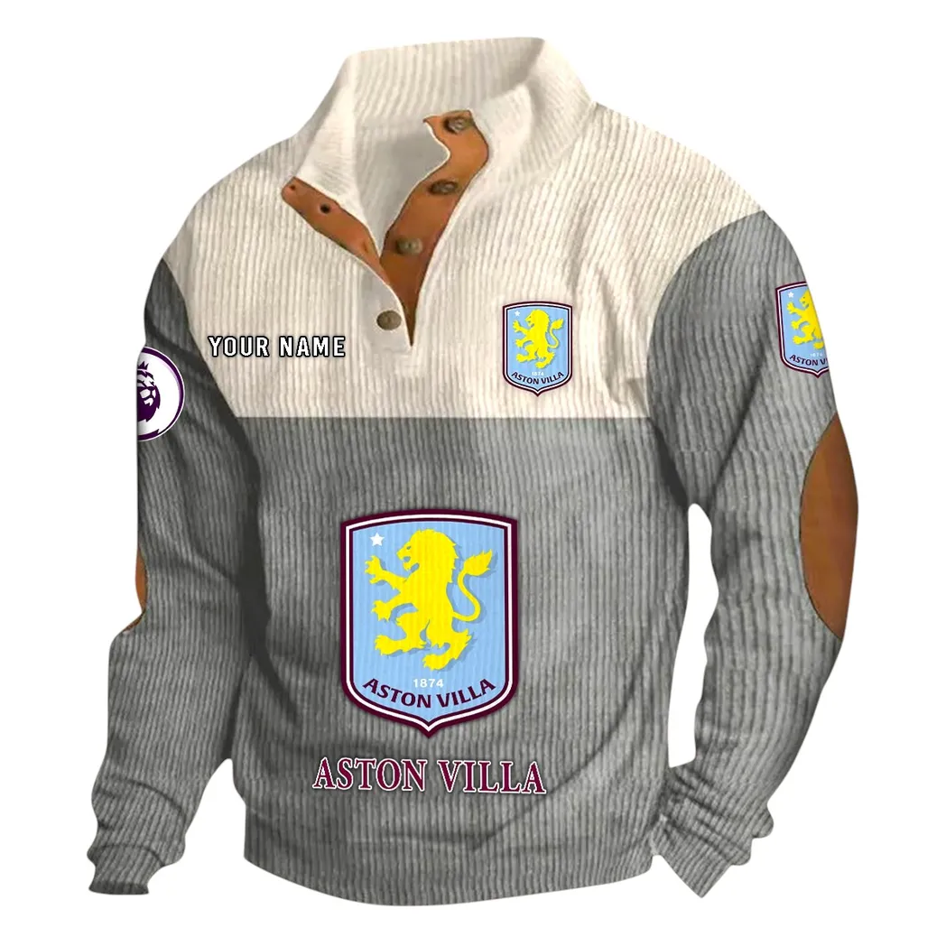 Aston Villa EPL Stand Up Collar Base Shirt SPO0820004, Gift For Fan Aston Villa - Gray