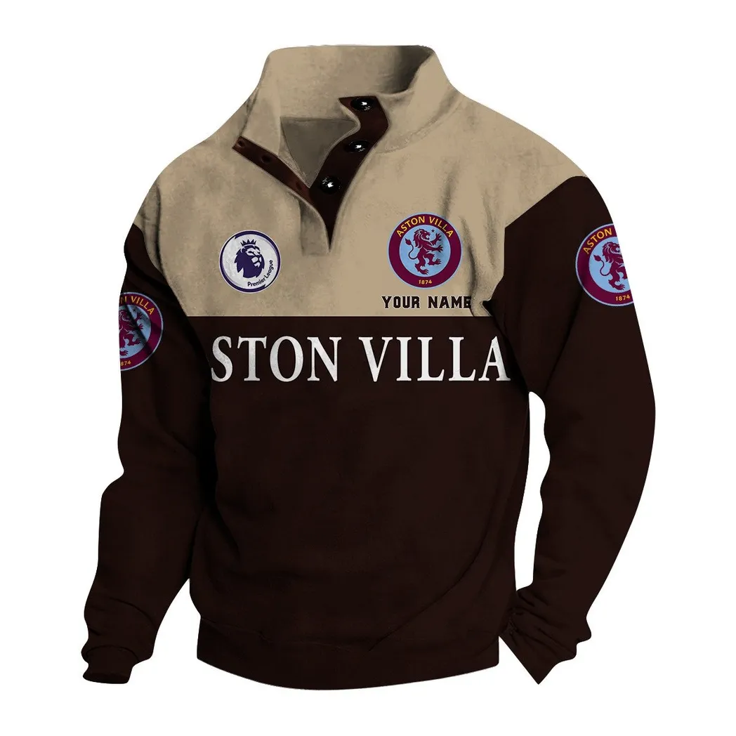 Aston Villa EPL Stand Up Collar Base Shirt SPO0920003, Gift For Fan Aston Villa - Black