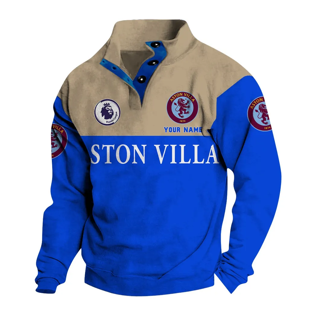 Aston Villa EPL Stand Up Collar Base Shirt SPO0920003, Gift For Fan Aston Villa - Blue
