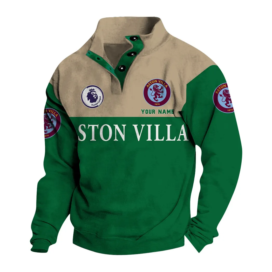 Aston Villa EPL Stand Up Collar Base Shirt SPO0920003, Gift For Fan Aston Villa - Green
