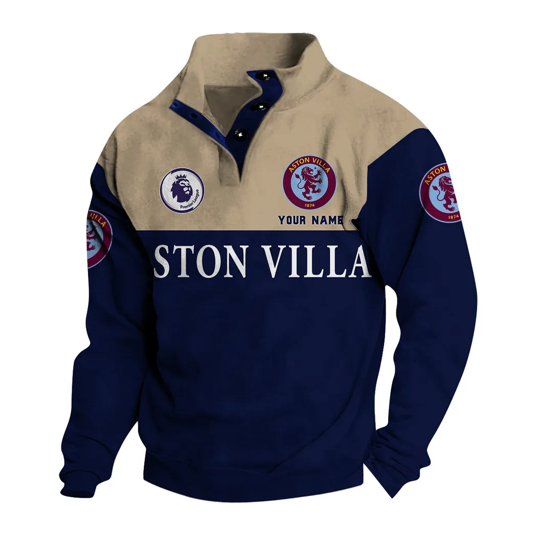 Aston Villa EPL Stand Up Collar Base Shirt SPO0920003, Gift For Fan Aston Villa - Navy
